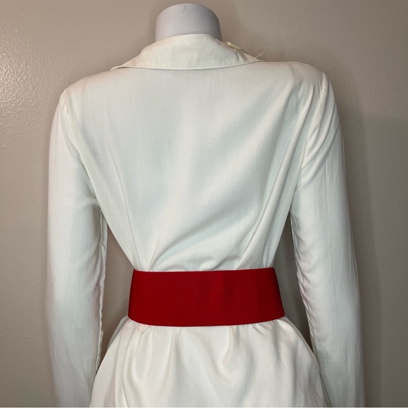 Red PU leather square buckle with rhinestones details elastic waistband belt - Picture 4 of 8